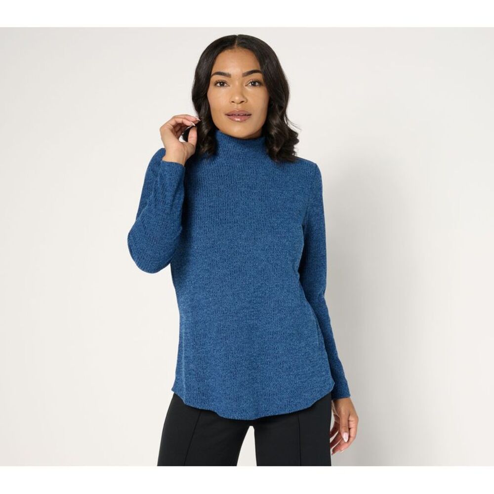 Susan Graver Women's Top Plus Sz 4X Lifestyle Melange Rib Blue A673957